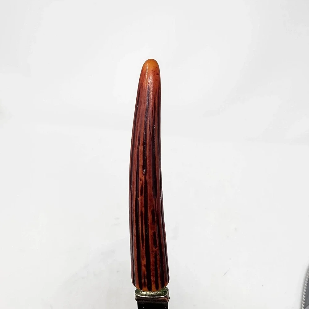 6 Regent Sheffield Steak Knives Stainless Bakelite Faux‎ Antler Handle VTG Block